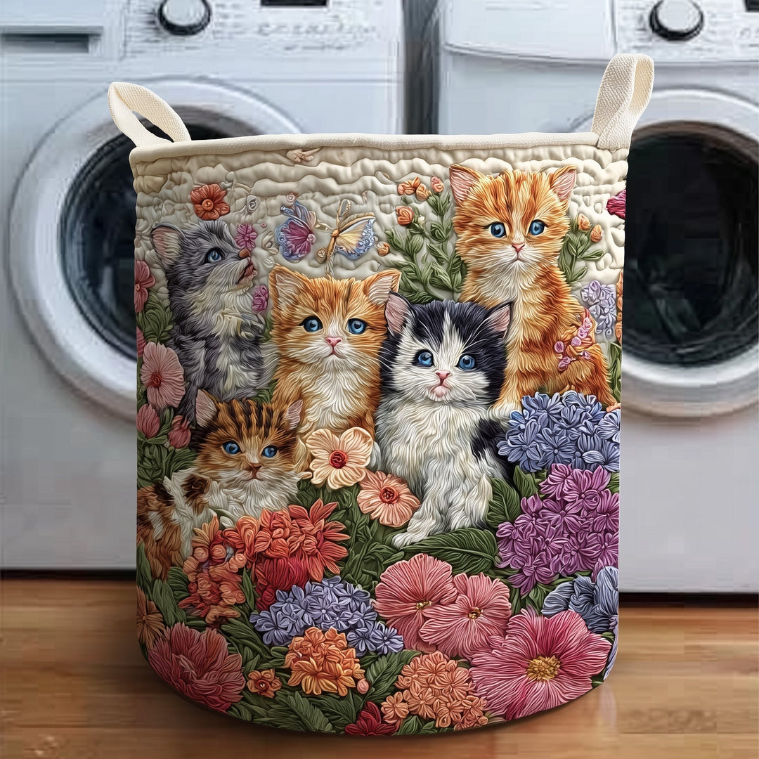 Retro Cat-Themed Padded Laundry Hamper
