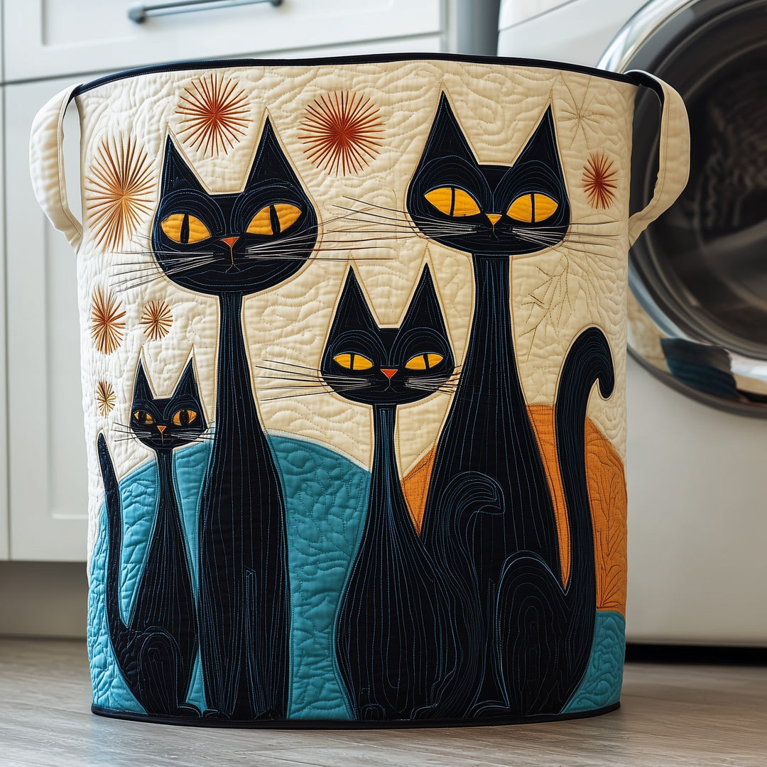Quilted Cat-Themed Laundry Hamper
