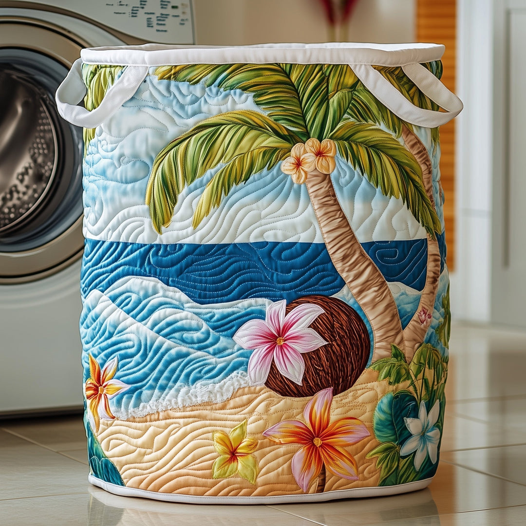 Tropical Plumeria Quilted Laundry Basket