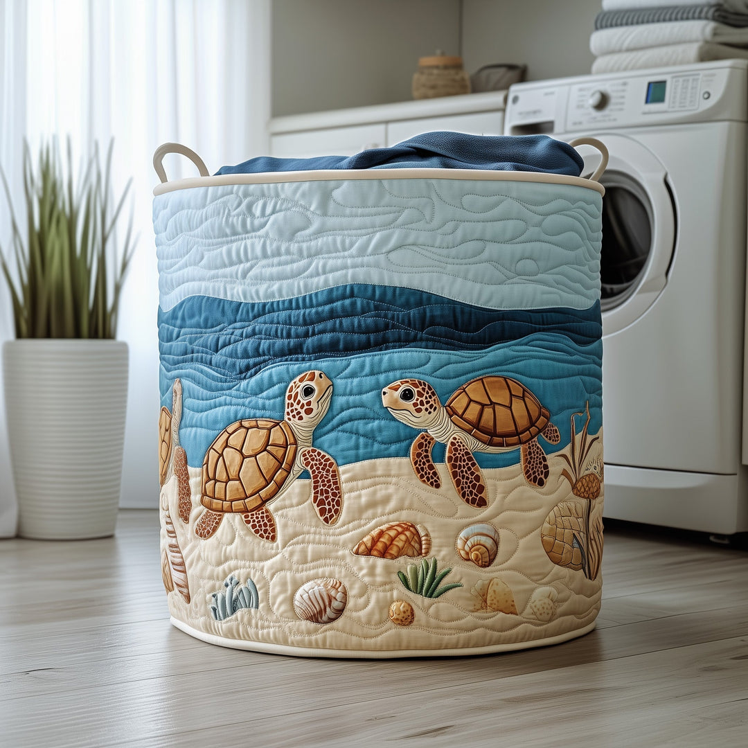 Quilted Laundry Basket with Ocean Turtle Design