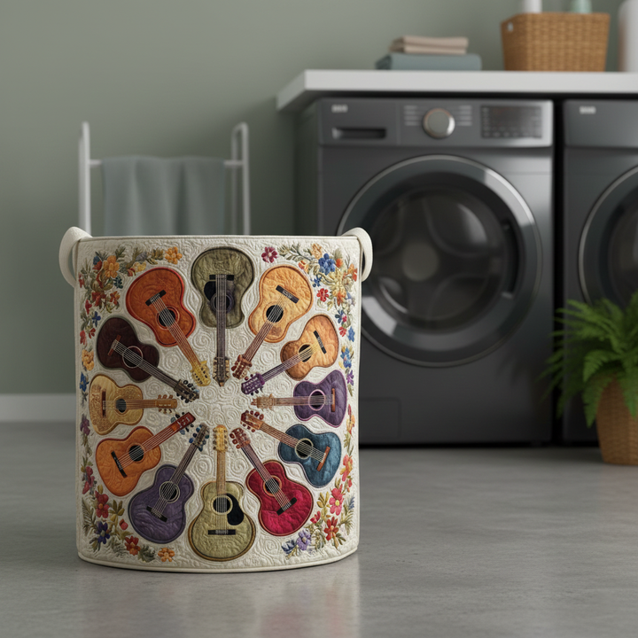 Quilted Guitar Circle Laundry Basket
