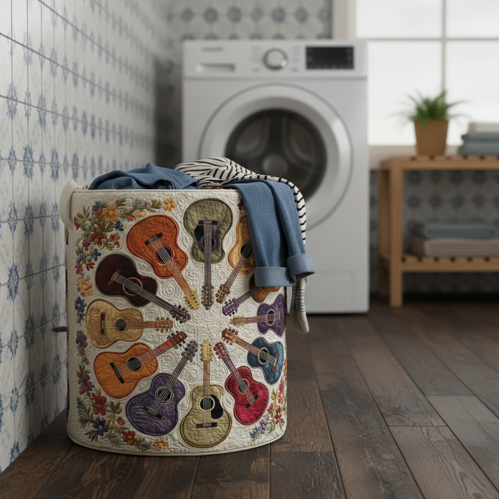 Quilted Guitar Circle Laundry Basket