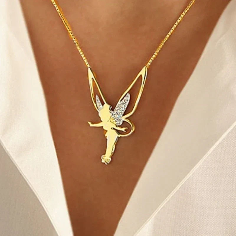 White Gold Lucky Fairy Pendant Necklace