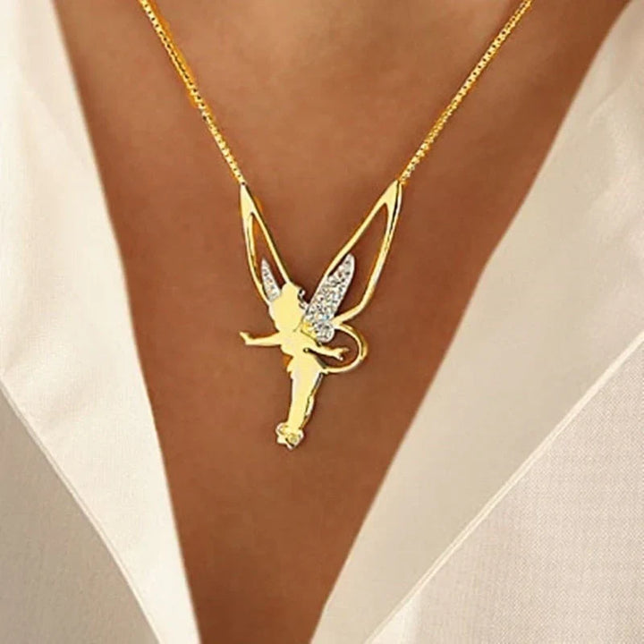 White Gold Lucky Fairy Pendant Necklace