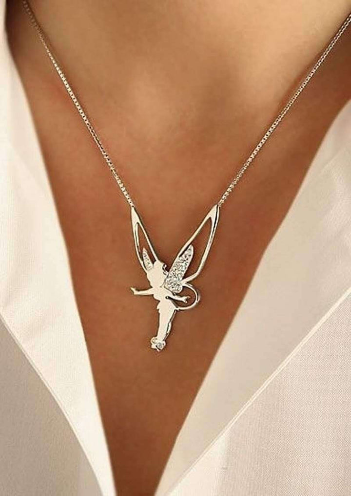 White Gold Lucky Fairy Pendant Necklace
