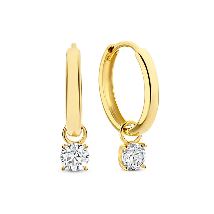 Gold Hoop Earrings with Larmes de Lune Stone