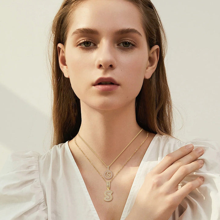Gold Initial Necklace Set with Pave Design