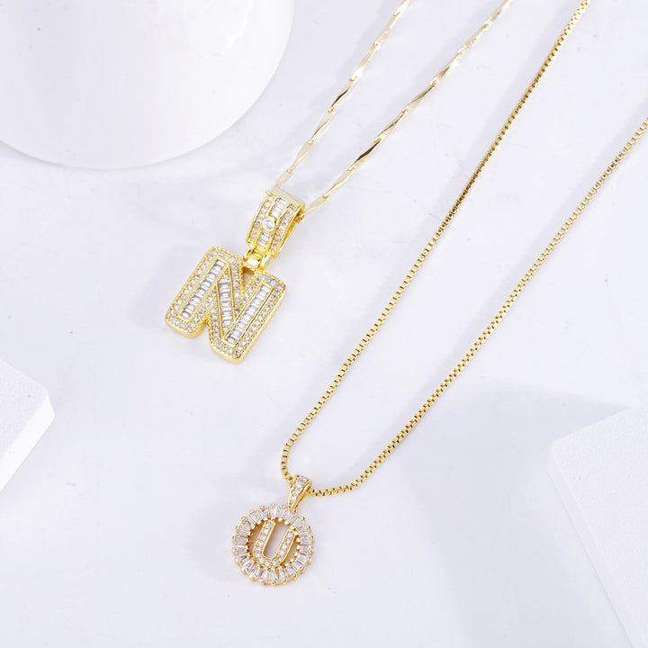 Gold Initial Necklace Set with Pave Design