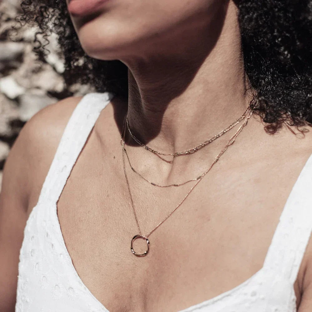 Gold Three-Row Open Circle Necklace