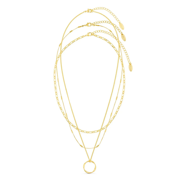 Gold Three-Row Open Circle Necklace