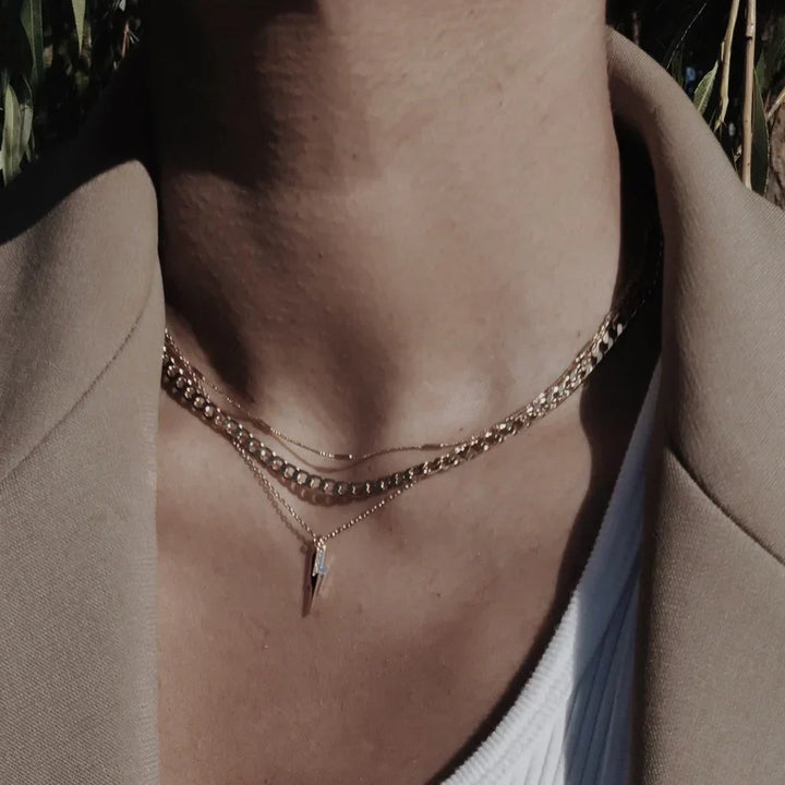 Gold Flat Link Curb Chain Necklace