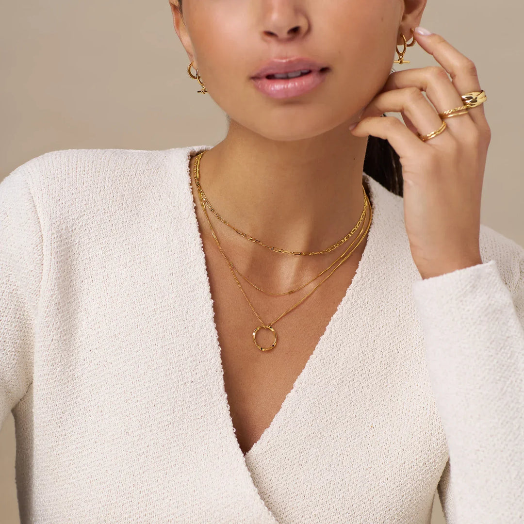 Gold Three-Row Open Circle Necklace