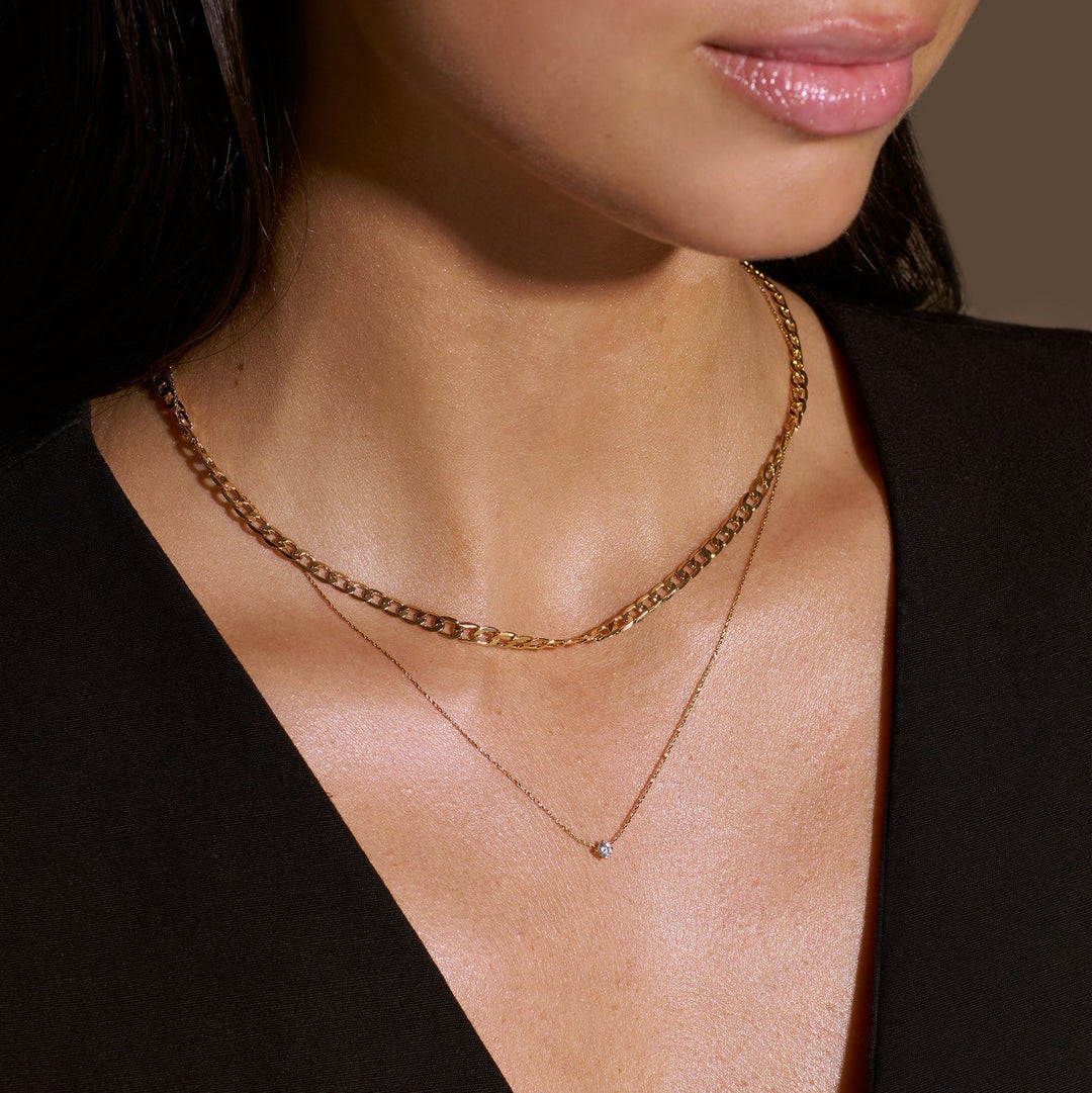 Gold Flat Link Curb Chain Necklace
