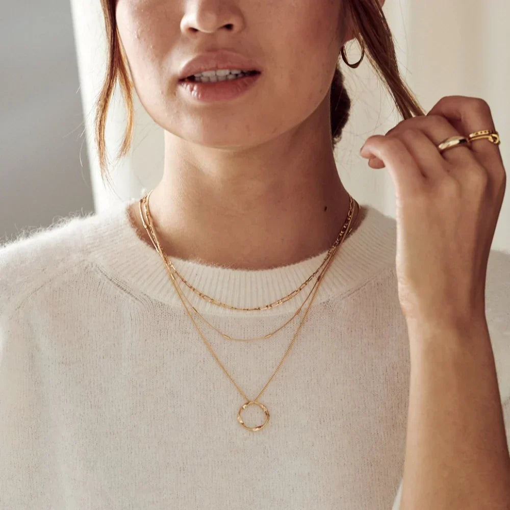 Gold Three-Row Open Circle Necklace
