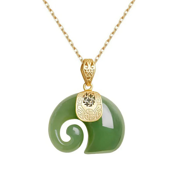 Hetian Jade Elephant Pendant Necklace with 18K Gold-Plated Chain for Women