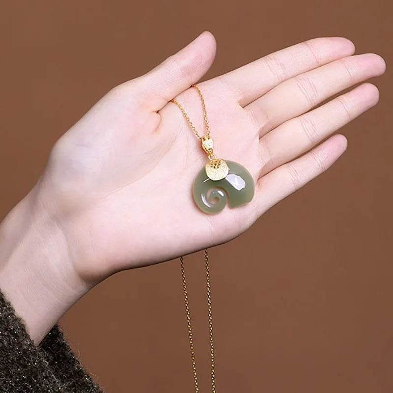 Hetian Jade Elephant Pendant Necklace with 18K Gold-Plated Chain for Women