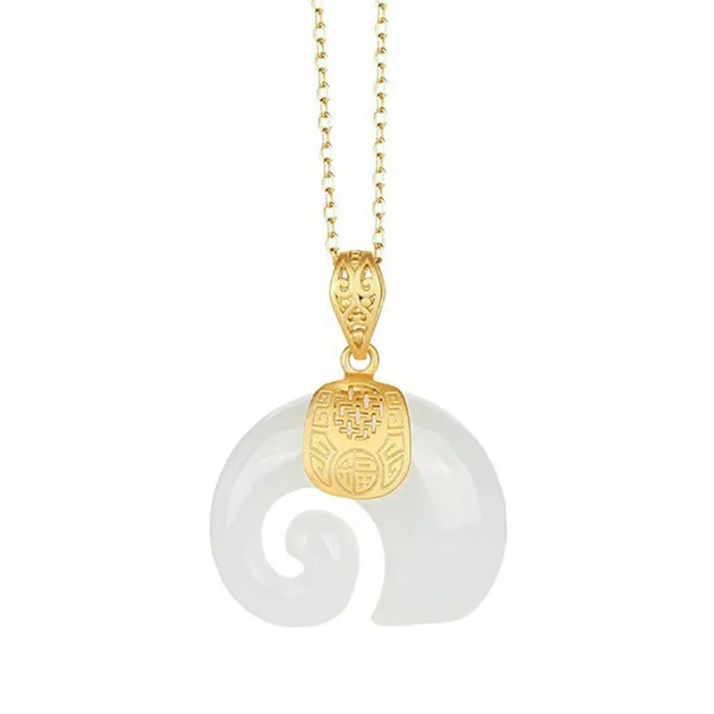 Hetian Jade Elephant Pendant Necklace with 18K Gold-Plated Chain for Women