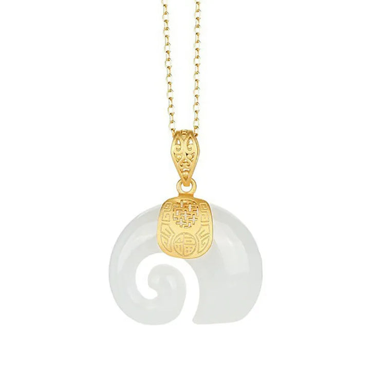 Hetian Jade Elephant Pendant Necklace with 18K Gold-Plated Chain for Women