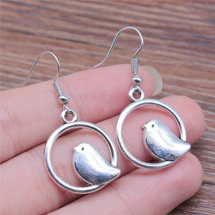 Vintage Bird Charm Drop Earrings – Handmade Boho Jewelry