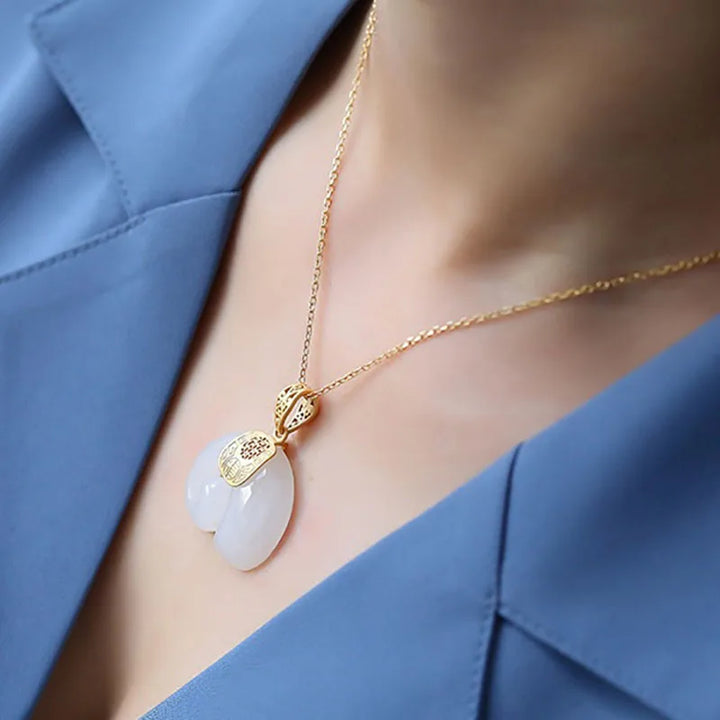 Hetian Jade Elephant Pendant Necklace with 18K Gold-Plated Chain for Women