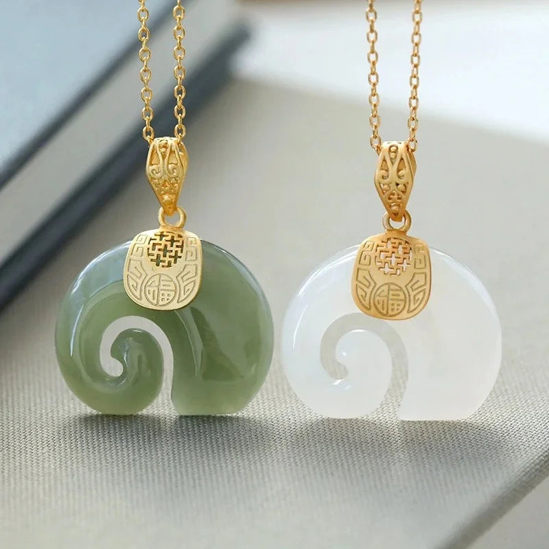 Hetian Jade Elephant Pendant Necklace with 18K Gold-Plated Chain for Women