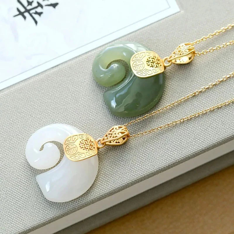 Hetian Jade Elephant Pendant Necklace with 18K Gold-Plated Chain for Women