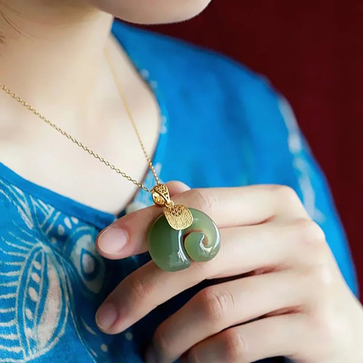 Hetian Jade Elephant Pendant Necklace with 18K Gold-Plated Chain for Women