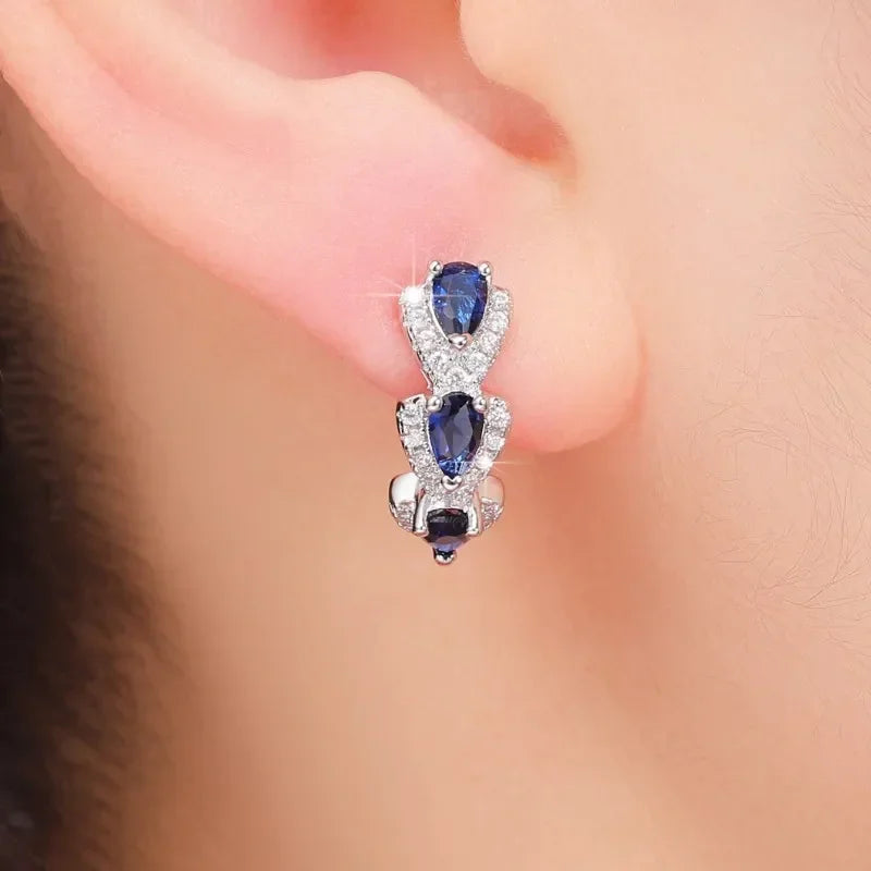 White Gold Royal Sapphire Crest Earrings