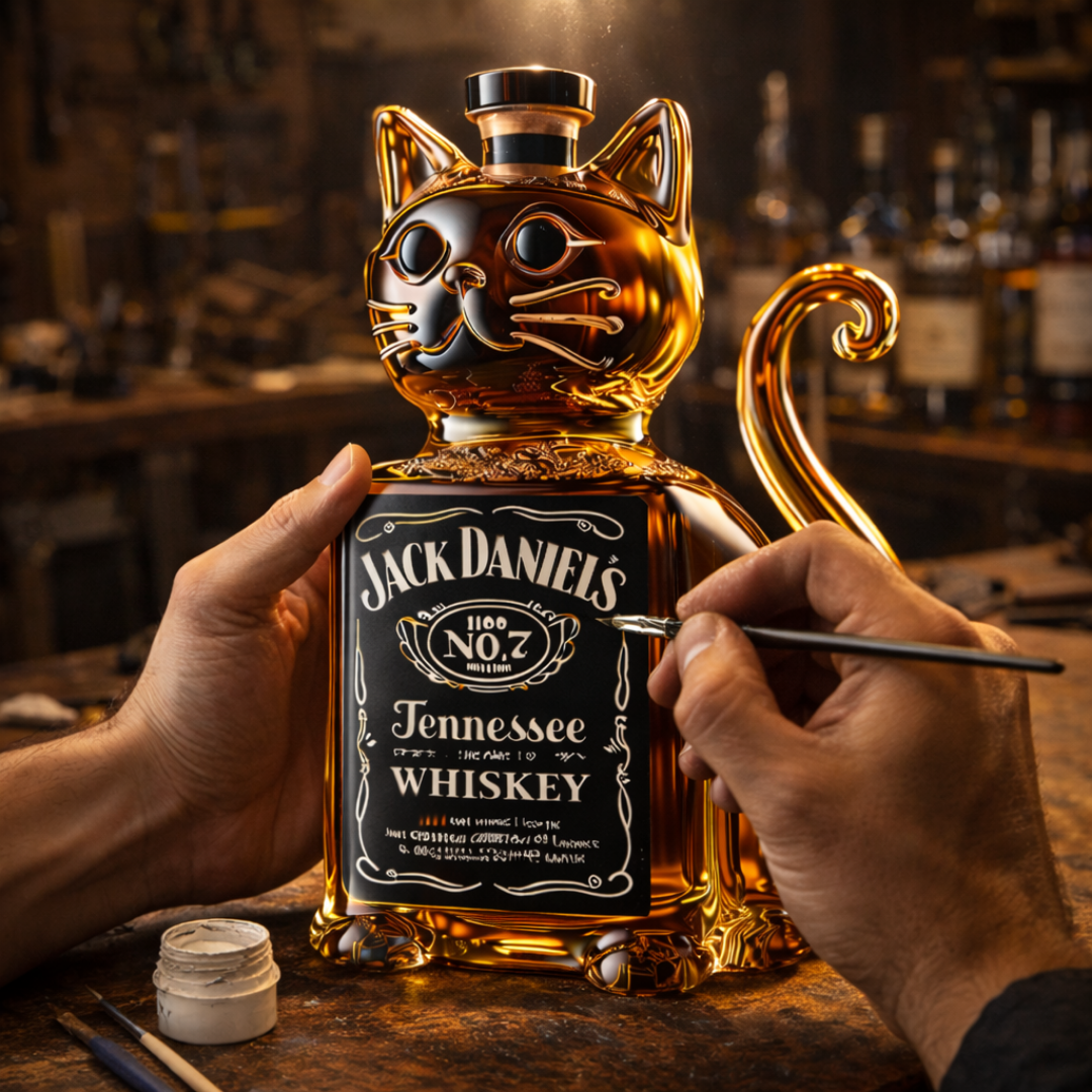 Cat-Themed Whisky Bottle