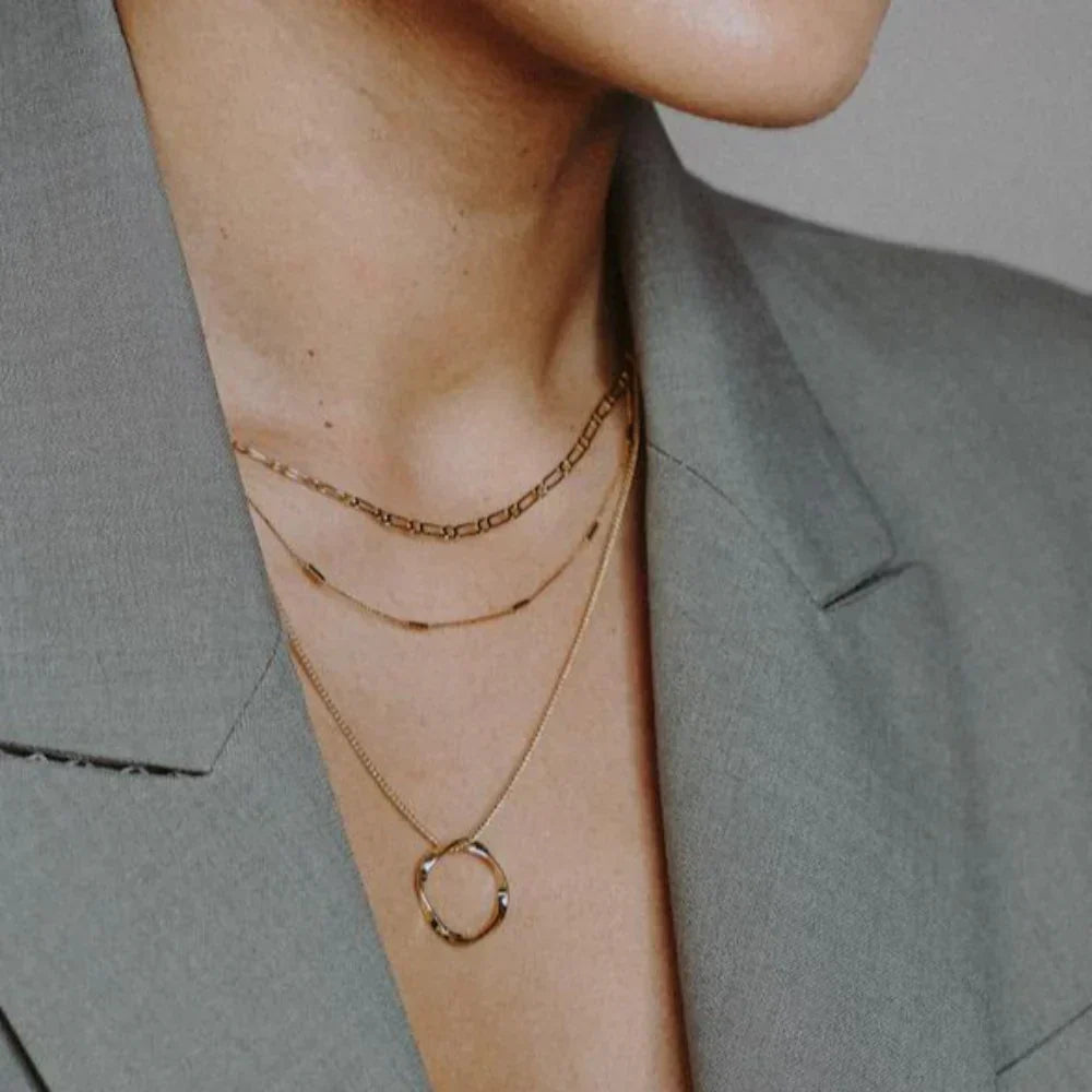 Gold Three-Row Open Circle Necklace
