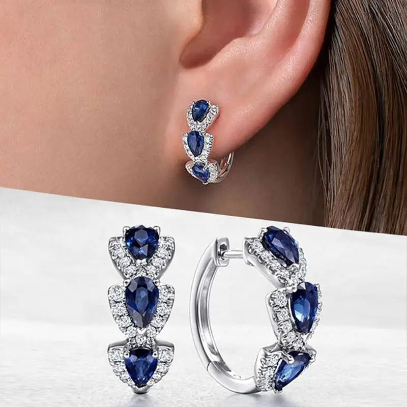 White Gold Royal Sapphire Crest Earrings