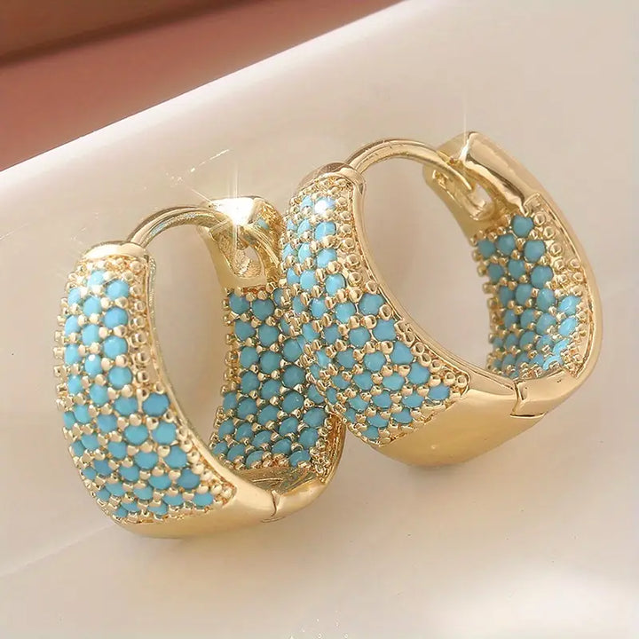 Gold-Toned Hoop Earrings with Turquoise Beads