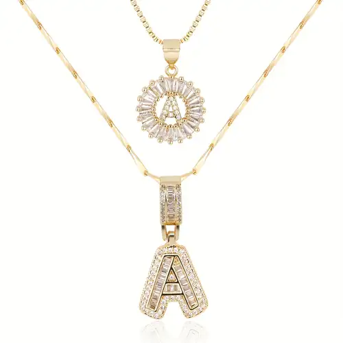 Gold Initial Necklace Set with Pave Design