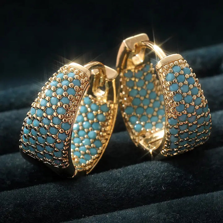 Gold-Toned Hoop Earrings with Turquoise Beads