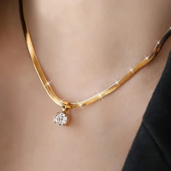 Gold Rhinestone Pendant Necklace - Elegant Design