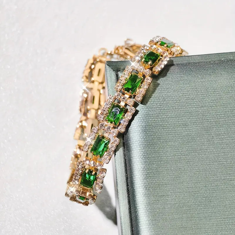 Gold Emerald Green Statement Bracelet