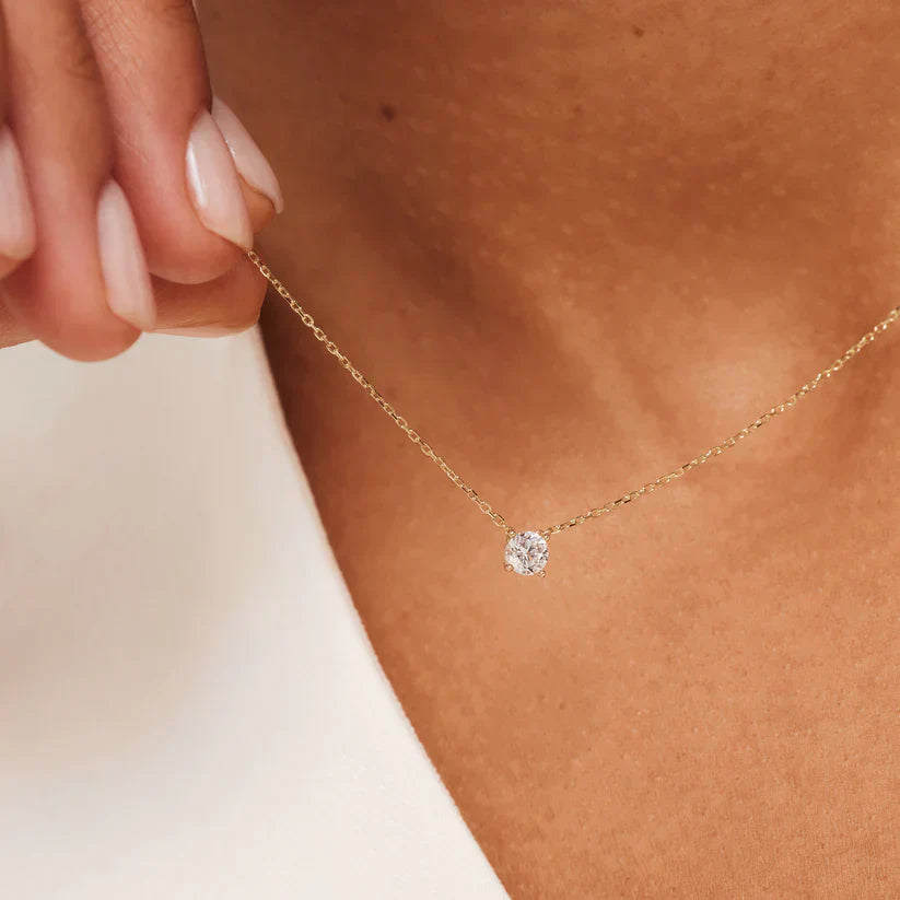 Gold Moissanite Stone Necklace by Cléa