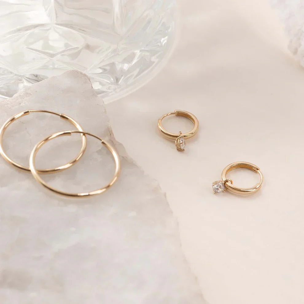 Gold Hoop Earrings with Larmes de Lune Stone