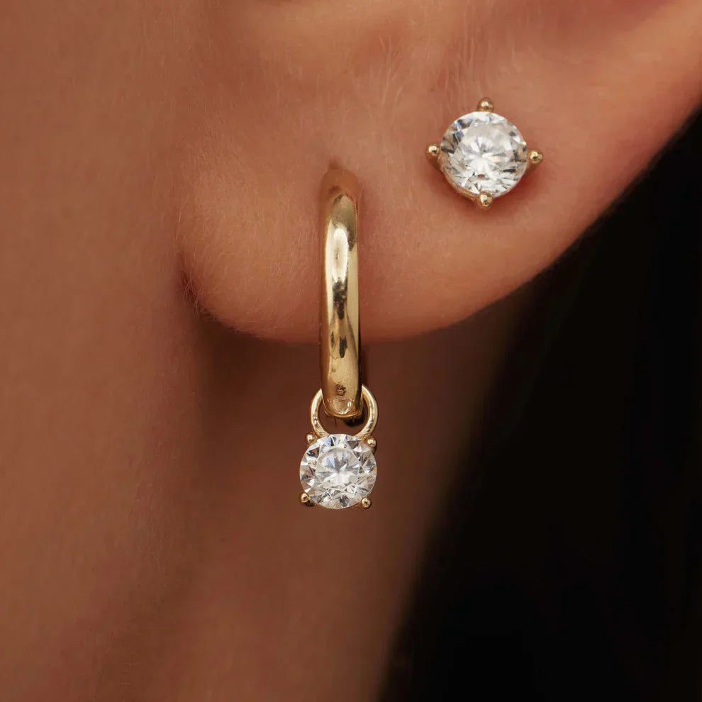 Gold Hoop Earrings with Larmes de Lune Stone