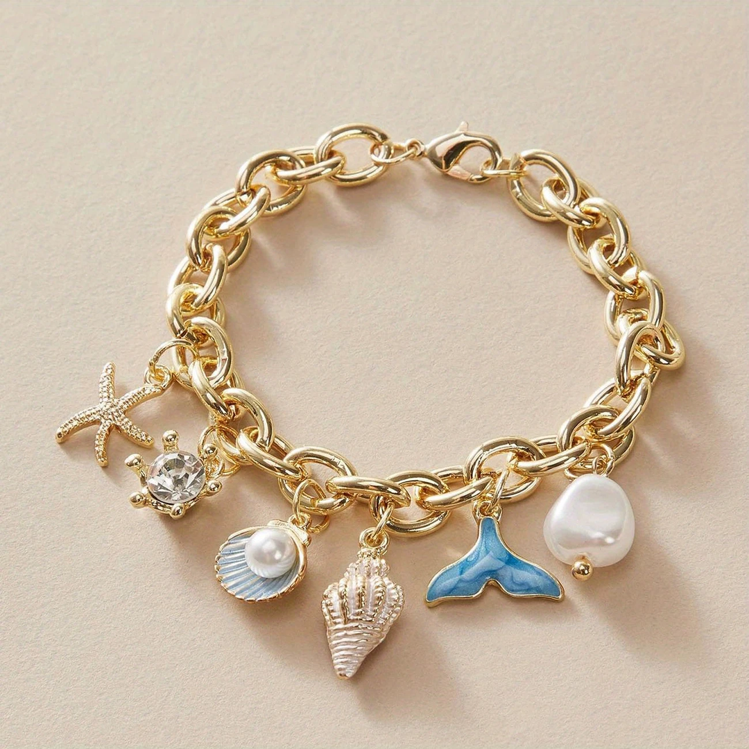 Golden Bracelets with Ocean Shell Accents
