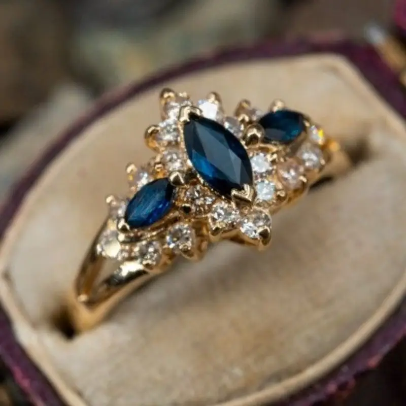 Chic Blue and Gold Exotic Ring