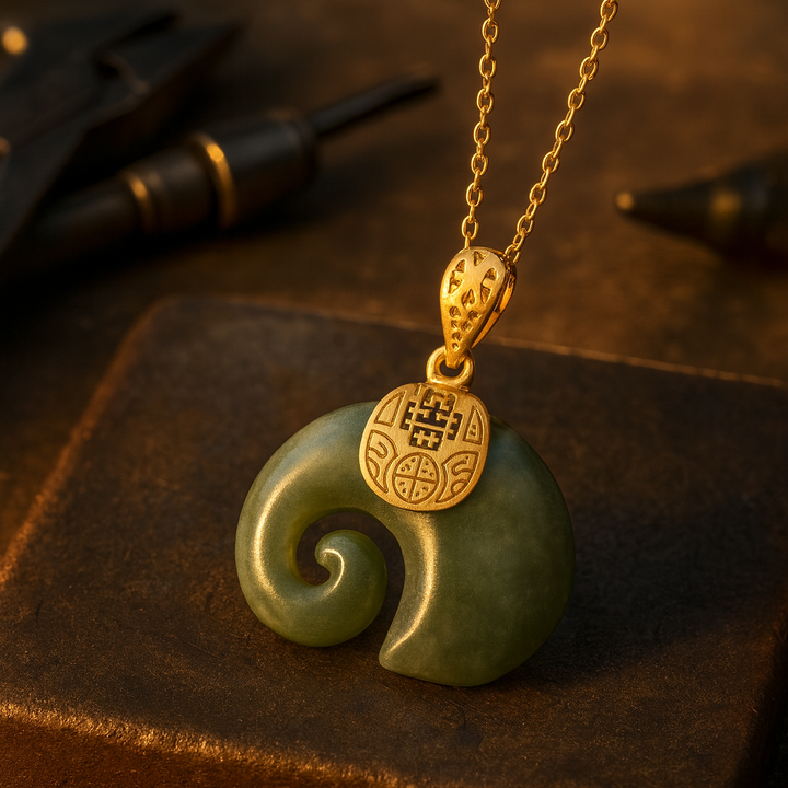 Hetian Jade Elephant Pendant Necklace with 18K Gold-Plated Chain for Women