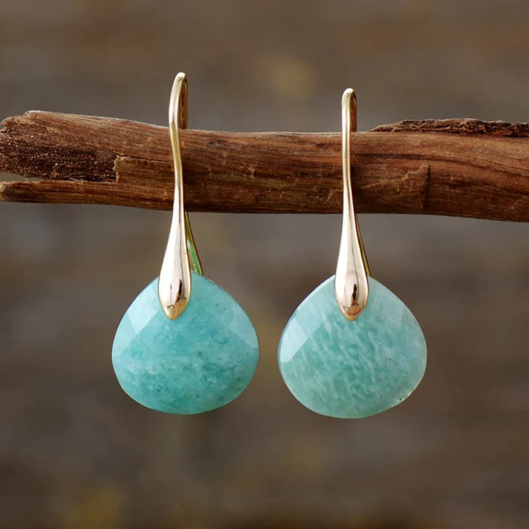 Golden Earrings with Turquoise Natural Stones